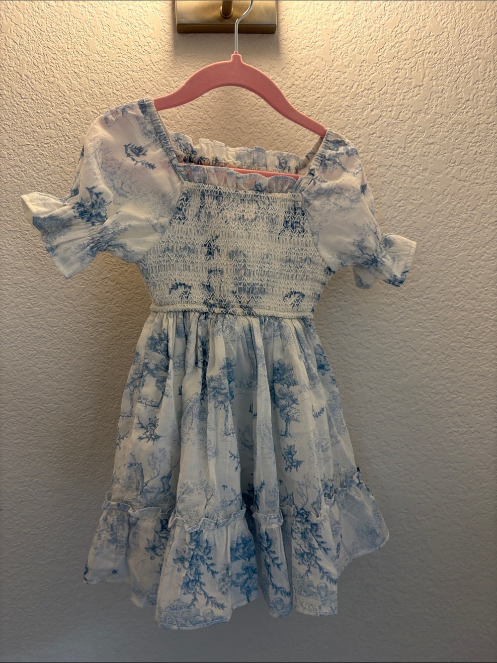IVY CITYSmocked White and Blue Floral Kids Dress